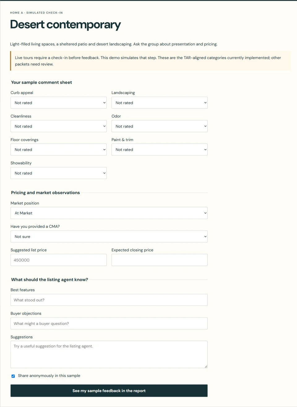 Actual ListingTrail practice screen: The questions you know.
