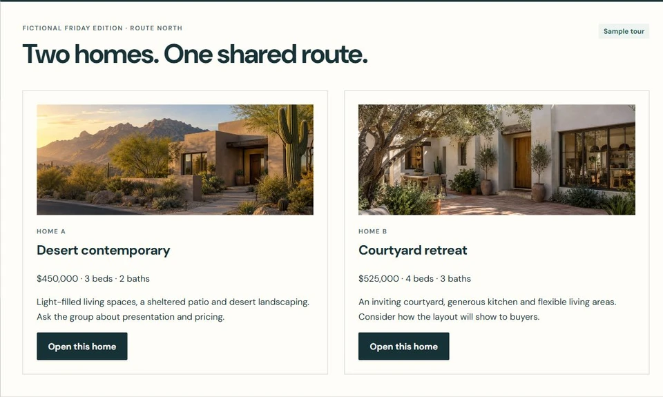 Actual ListingTrail practice screen: The homes, together.